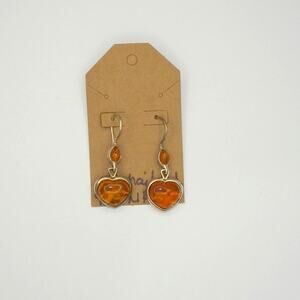 Heart Shape Sterling Silver Earrings with Amber Stone